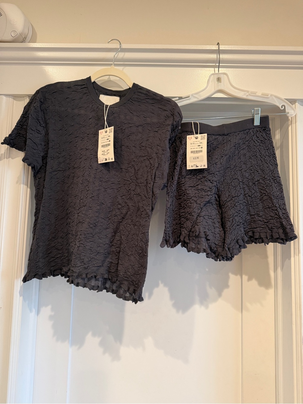 Zara Girls Charcoal Textured  Lightweight Casual Short Set